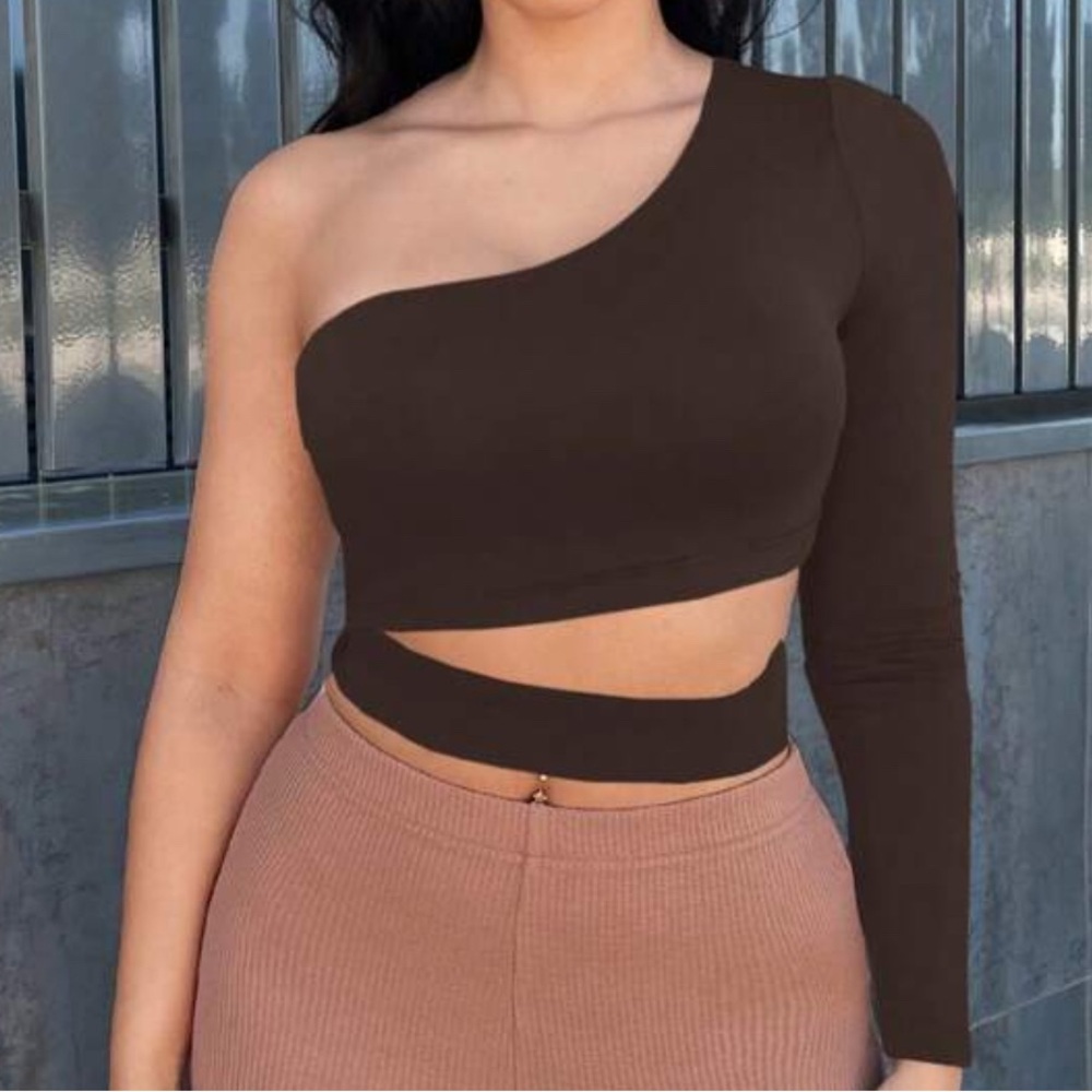 One-Shoulder Brown Top